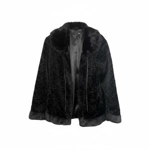Vintage Utex Black Faux Fur Trim Coat L 90s Y2K Glam Luxury Mob Wife
